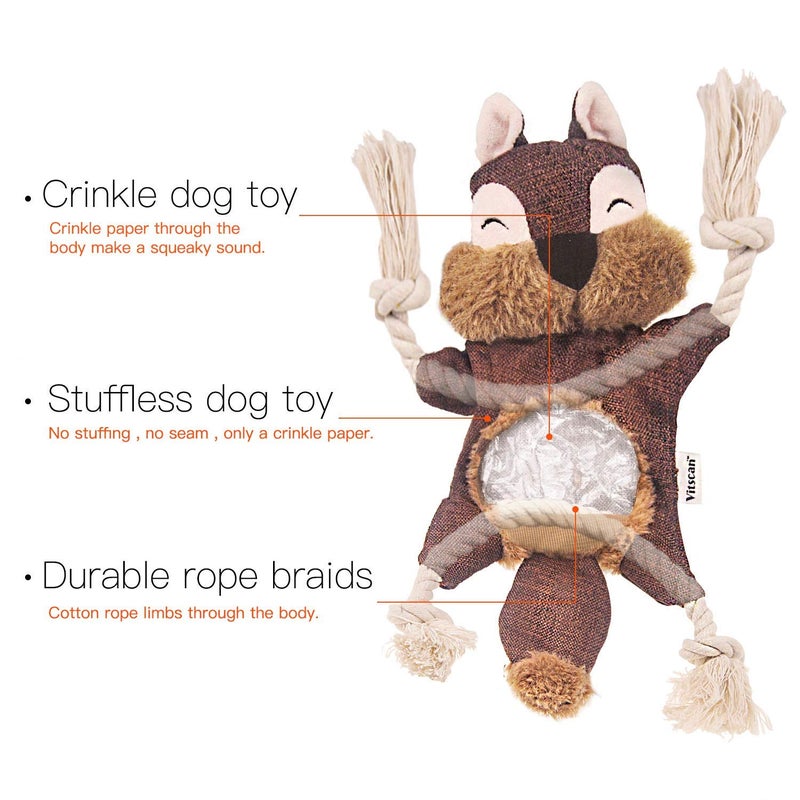 Vitscan Crinkle Dog Toy, No Stuffing Puppy Toys, Cotton Rope Limbs Stuffless Dog Toy with Squeaker, Plush Body Parts Squirrel Dog Squeaky Toys for Small Dog Chew Toys - Image 2